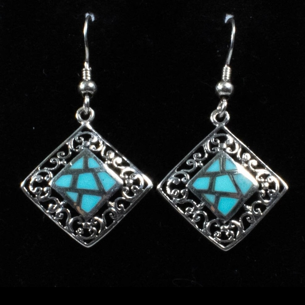 Sterling Silver and Turquoise Earrings - Picture 5 of 5